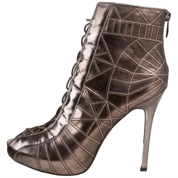 NWOB Sam Edelman Queenie Pewter Corset Open-Toe Bootie - Picture 4 of 12